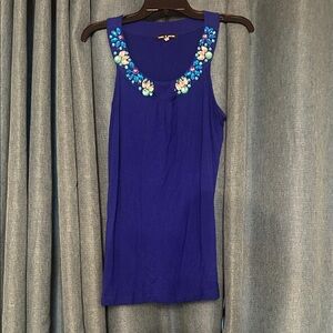 Cable & Gauge Blue Tank with Floral Embellishments
